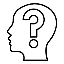 Outline of a human head with a question mark inside, symbolizing thinking or uncertainty.